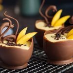 Cascarón de chocolate con mousse de mango